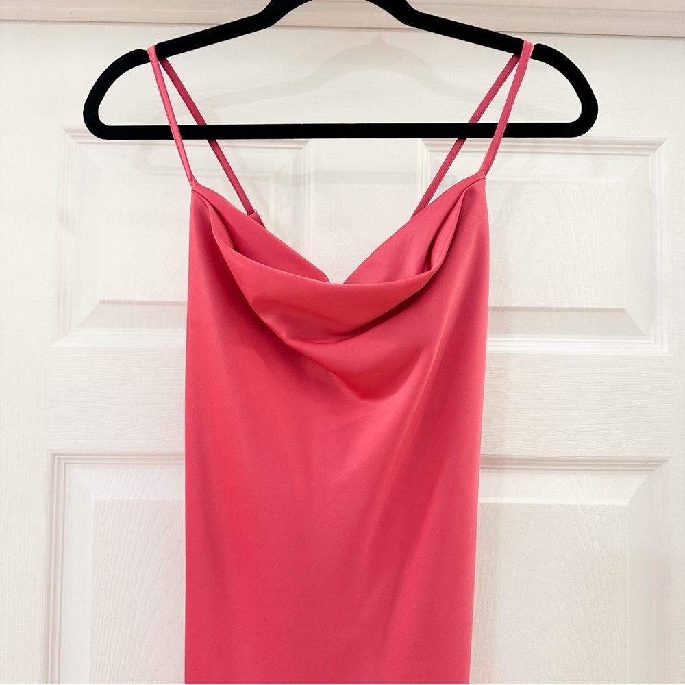 NWOT Glam Cowl neck Satin Maxi Slip Dress Pink sz Small - Picture 3 of 7